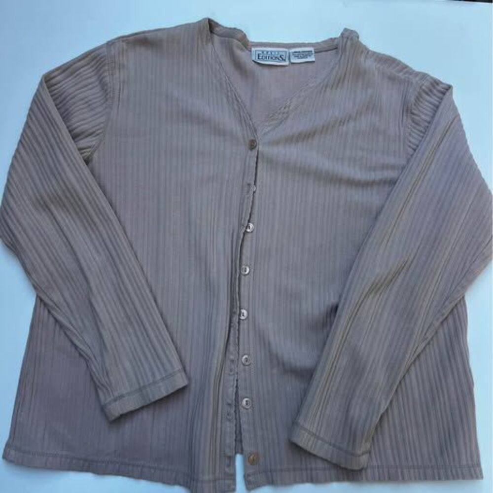 Basic Editions Tan Ribbed Cardigan Size Large